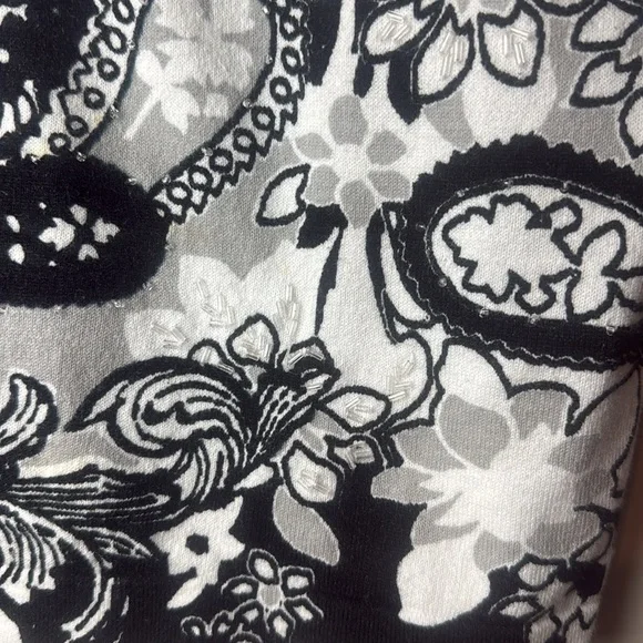 💛 Hampshire Studio Black and White Paisley Embellished Cardigan Open Sweater - Picture 8 of 9